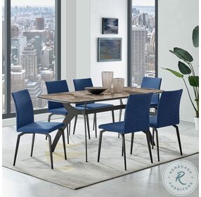 Andes Ceramic And Black Metal Rectangular Dining Room Set with Blue Fabric Chair