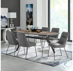 Andes Ceramic And Black Metal Rectangular Dining Room Set with Gray Fabric Chair