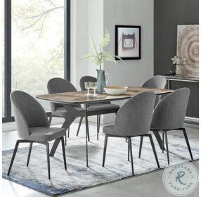 Andes Ceramic And Black Metal Rectangular Dining Room Set with Gray Fabric Swivel Chair