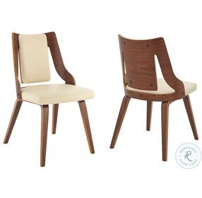 Aniston Cream Faux Leather And Walnut Wood Dining Chair Set of 2