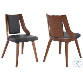 Aniston Gray Faux Leather And Walnut Wood Dining Chair Set of 2