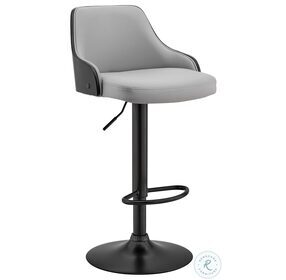 Asher Grey Faux Leather And Black Metal Adjustable Bar Stool