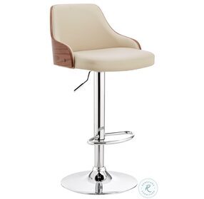 Asher Cream Faux Leather And Chrome Metal Adjustable Bar Stool