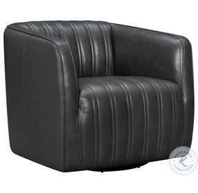 Aries Pewter Genuine Leather Swivel Barrel Chair