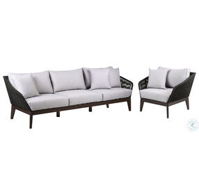 Athos Dark Eucalyptus Wood With Latte Rope And Grey Cushion Outdoor Conversation Set