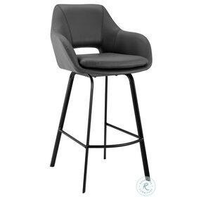 Aura Gray Faux Leather And Black Metal 26" Swivel Counter Height Stool