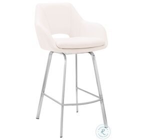 Aura White Faux Leather And Brushed Stainless Steel Swivel 30" Bar Stool