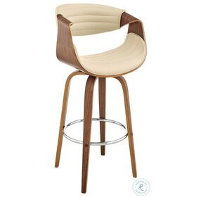 Arya Cream Faux Leather and Walnut Wood 26" Swivel Counter Height Stool