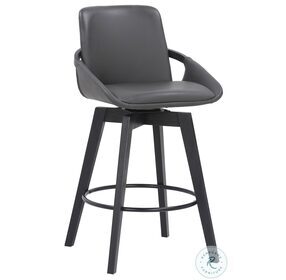 Baylor Gray Faux Leather And Black Wood 26" Swivel Counter Height Stool