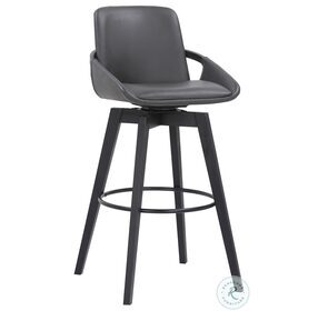 Baylor Gray Faux Leather And Black Wood 30" Swivel Bar Stool