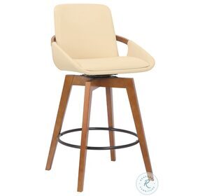 Baylor Cream Faux Leather And Walnut Wood 26" Swivel Counter Height Stool
