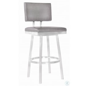 Balboa Vintage Gray 30" Upholstered Bar Stool With Brushed Stainless Steel Legs