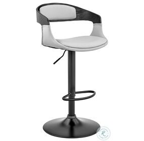 Benson Gray Faux Leather And Black Wood Adjustable Bar Stool with Black Base