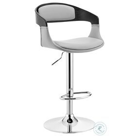 Benson Gray Faux Leather And Black Wood Adjustable Bar Stool with Chrome Base