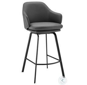 Brigden Gray Faux Leather And Black Metal Swivel 30" Bar Stool