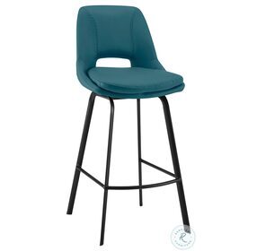Carise Blue Faux Leather And Black Metal Swivel 26" Counter Height Stool