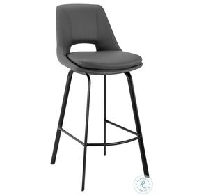 Carise Gray Faux Leather And Black Metal 26" Swivel Counter Height Stool