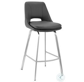 Carise Gray Faux Leather And Brushed Stainless Steel 26" Swivel Counter Height Stool