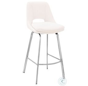 Carise White Faux Leather And Brushed Stainless Steel 30" Swivel Bar Stool