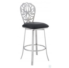 Cherie Brushed Stainless Steel And Black Faux Leather 26" Counter Height Stool
