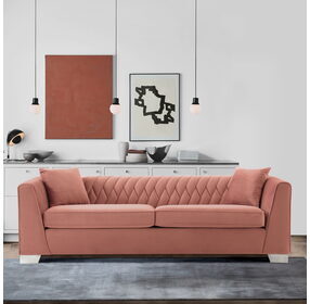 Cambridge Brushed Stainless Steel And Blush Velvet Sofa