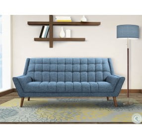 Cobra Mid-Century Blue Linen Modern Sofa