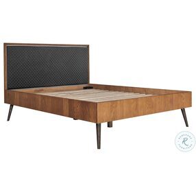 Coco Black And Rustic Oak Wood Upholstered Queen Platform Bed