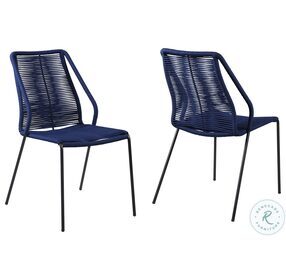 Clip Blue Rope And Stackable Steel Outdoor Dining Chair Set Of 2