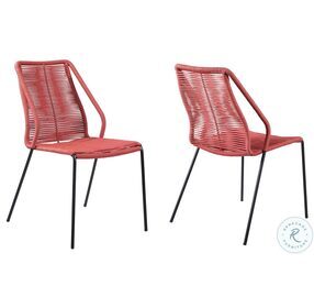 Clip Brick Red Rope Stackable Steel Outdoor Dining Chair Set of 2