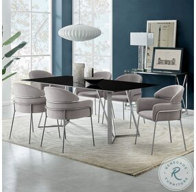 Cressida Black Glass And Stainless Steel Rectangular Dining Room Set with Portia Gray Chair