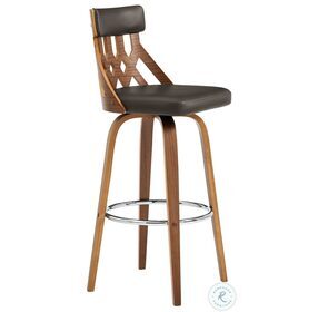 Crux Brown Faux Leather And Walnut Wood Swivel 30" Bar Stool