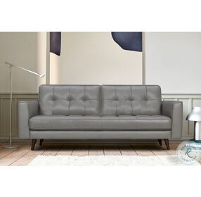 Deason Gray Genuine Leather Mid Century Modern 86" Sofa