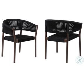 Doris Black Rope And Dark Eucalyptus Wood Outdoor Dining Chair Set Of 2
