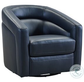 Desi Black Genuine Leather Contemporary Swivel Accent Chair