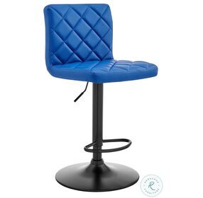 Duval Blue Faux Leather And Matte Black Adjustable Swivel Bar Stool