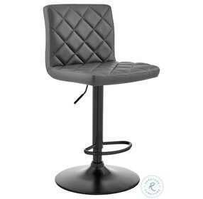 Duval Gray Faux Leather and Matte Black Adjustable Swivel Bar Stool