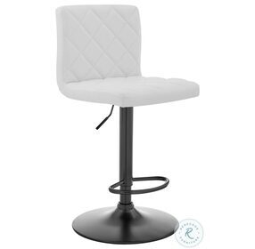 Duval White Faux Leather And Matte Black Adjustable Swivel Bar Stool