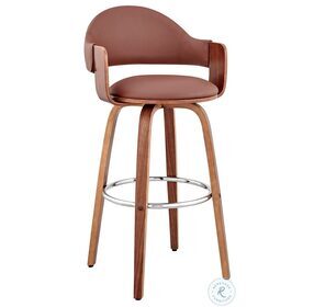 Daxton Brown Faux Leather and Walnut Wood 26" Counter Height Stool