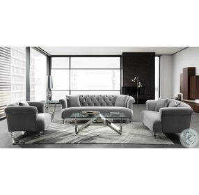 Elegance Gray Velvet Contemporary Living Room Set