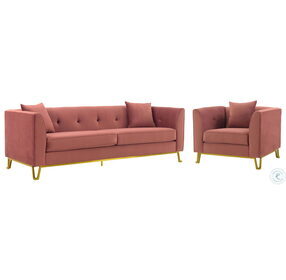 Everest 90" Blush Fabric Upholstered Living Room Set with Brushed Gold Legs