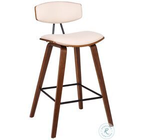 Fox Cream Faux Leather And Walnut Wood 25" Counter Height Stool