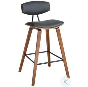 Fox Grey Faux Leather And Walnut Wood 25" Counter Height Stool
