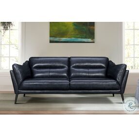 Franz Blue Genuine Leather Modern 87" Sofa