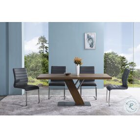 Fusion Walnut Wood And Stainless Steel Contemporary Dining Room Set