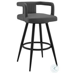 Gabriele Gray Faux Leather And Black Metal 30" Swivel Bar Stool