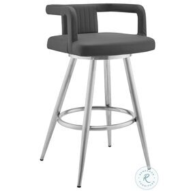 Gabriele Gray Faux Leather And Brushed Stainless Steel 26" Swivel Counter Height Stool