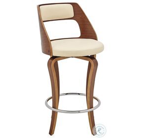 Grady 26" Cream Faux Leather and Walnut Wood Swivel Counter Height Stool