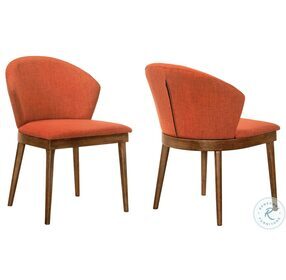 Juno Orange Fabric And Walnut Wood Side Chair Set of 2