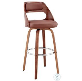 Julius Brown Faux Leather And Walnut Wood 30" Bar Stool