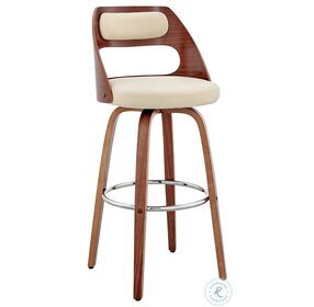 Julius Cream Faux Leather And Walnut Wood 26" Counter Height Stool